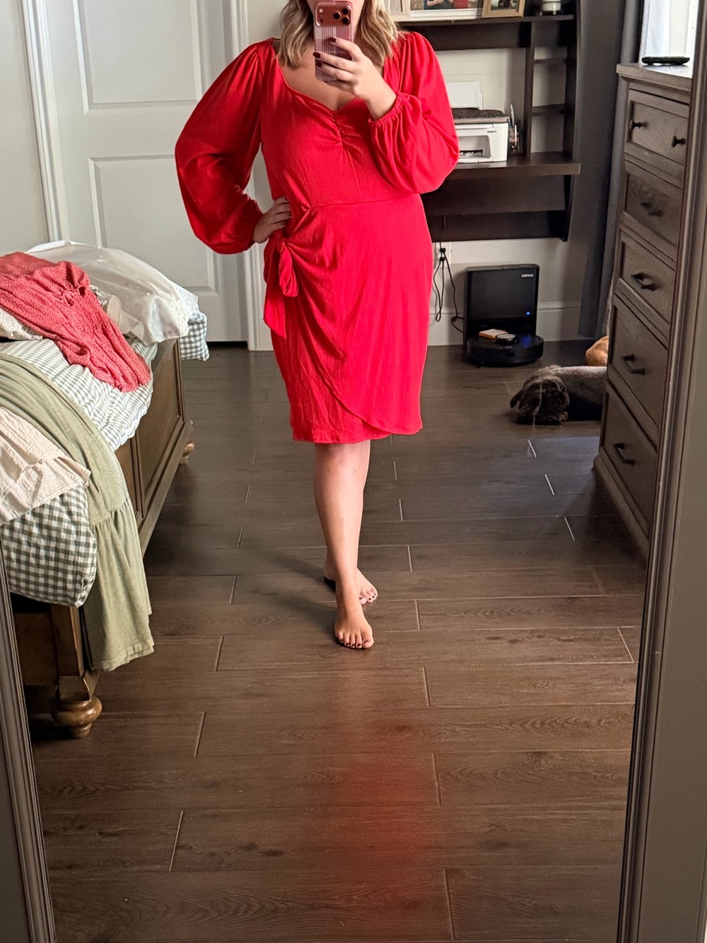 Ava & Viv Red Wrap Midi Dress with Side Tie